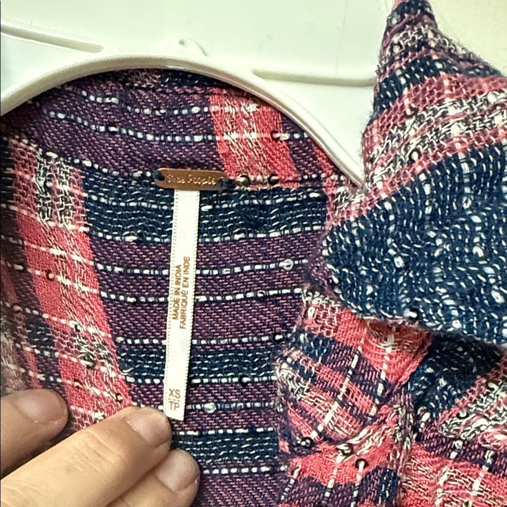 Free People pink  and Blue Plaid Blouse - Picture 5 of 5